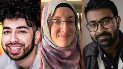 Hyphenated podcast guests: Photographs courtesy of Kian Bakhtiari (left), Dr Laura Jones (centre), Hussein Kesvani (right)