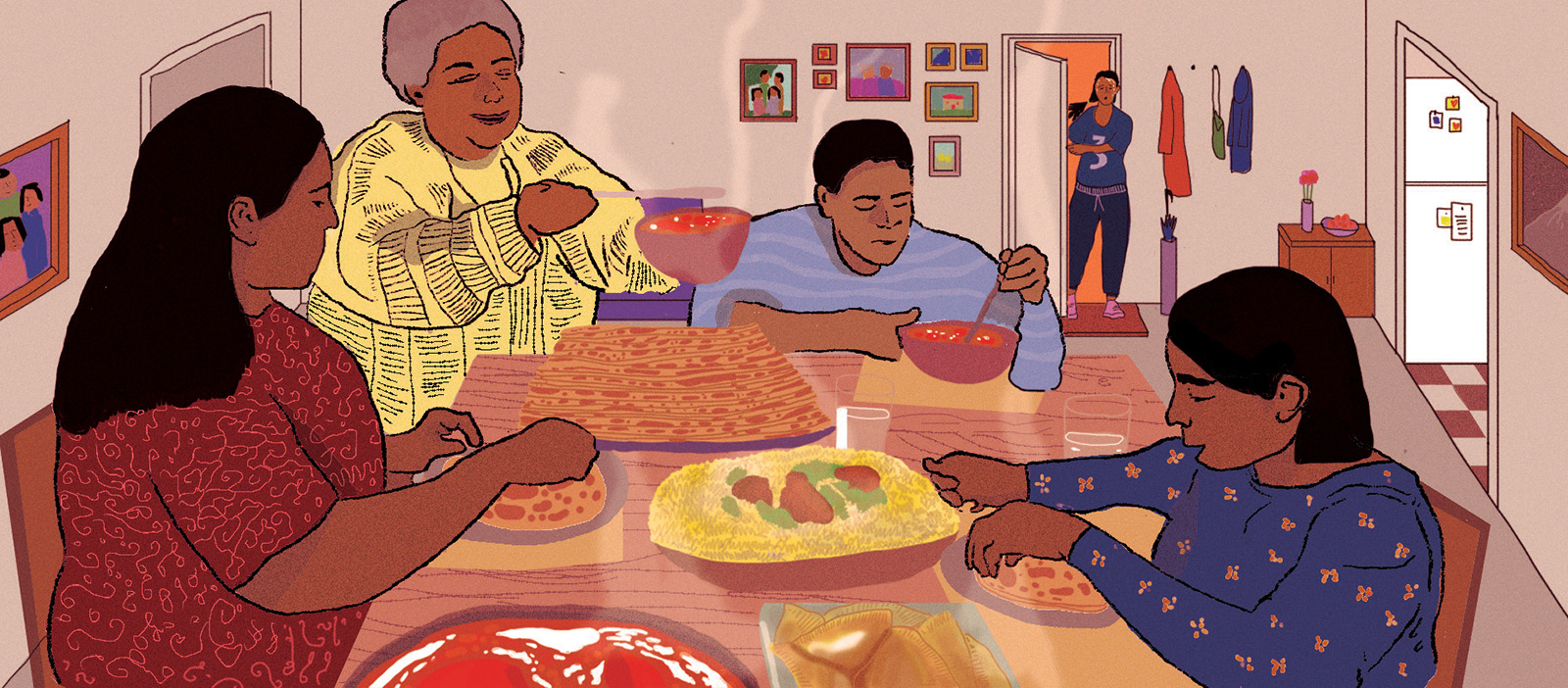 Illustration for Javaria Akbar Multigenerational food column by Serina Kitazono