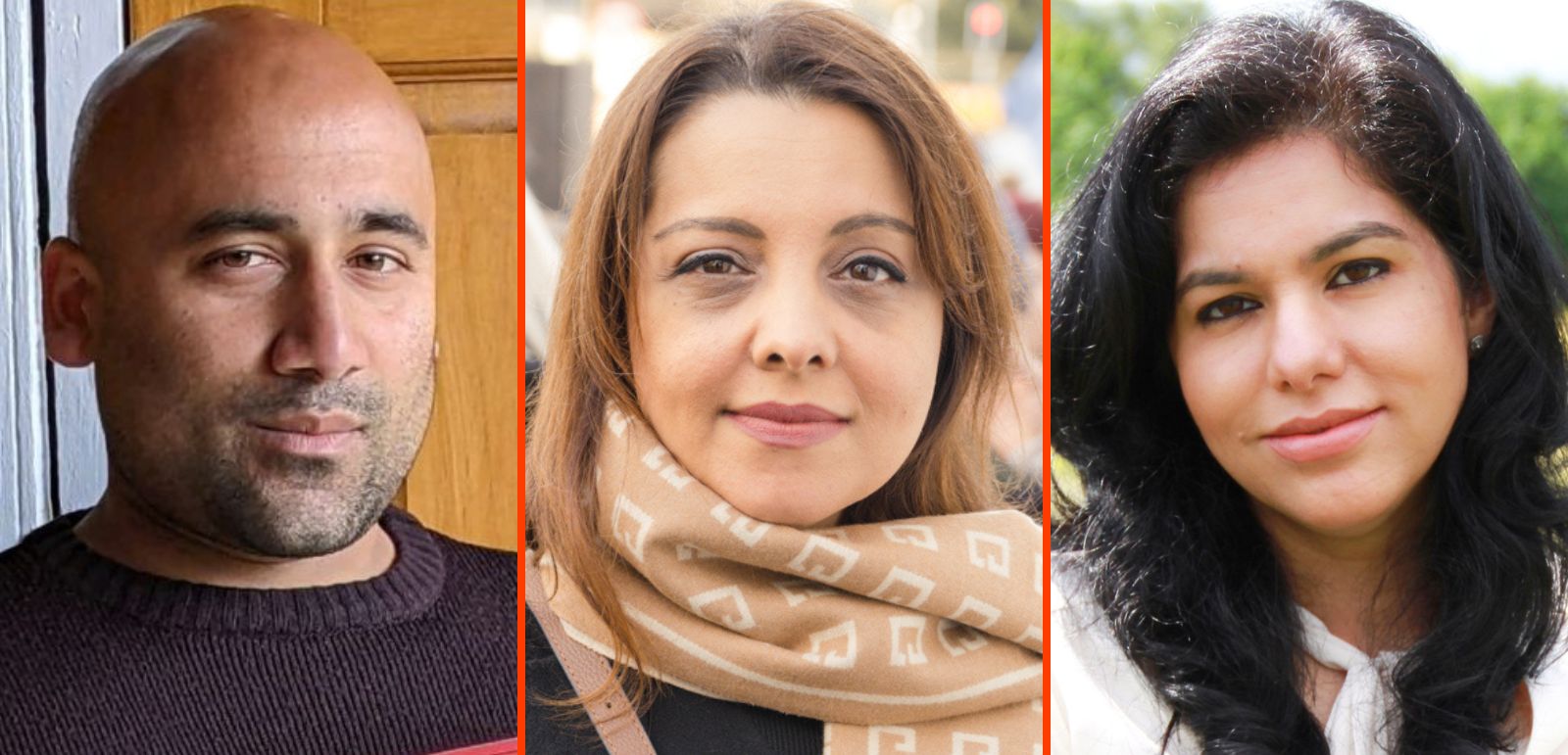 Hyphenated podcast guests; Rakib Ehsan (left), Shavanah Taj (centre), Sharmeen Ziauddin (right)