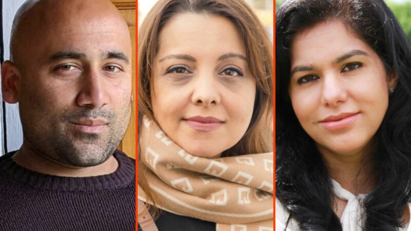 Hyphenated podcast guests; Rakib Ehsan (left), Shavanah Taj (centre), Sharmeen Ziauddin (right)