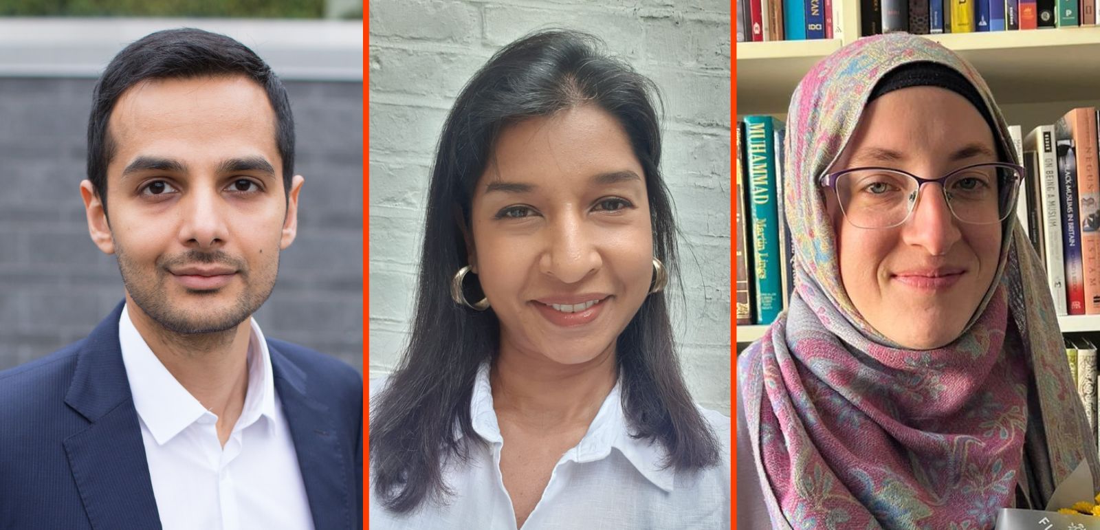 Hyphenated podcast guests; Dr Imad Ahmed (left), Dr Shabna Begum (centre), Dr Laura Jones (right)