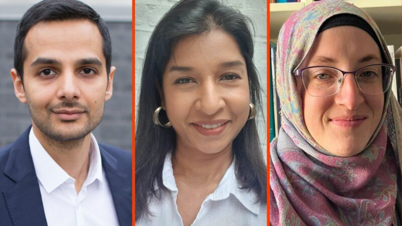 Hyphenated podcast guests; Dr Imad Ahmed (left), Dr Shabna Begum (centre), Dr Laura Jones (right)