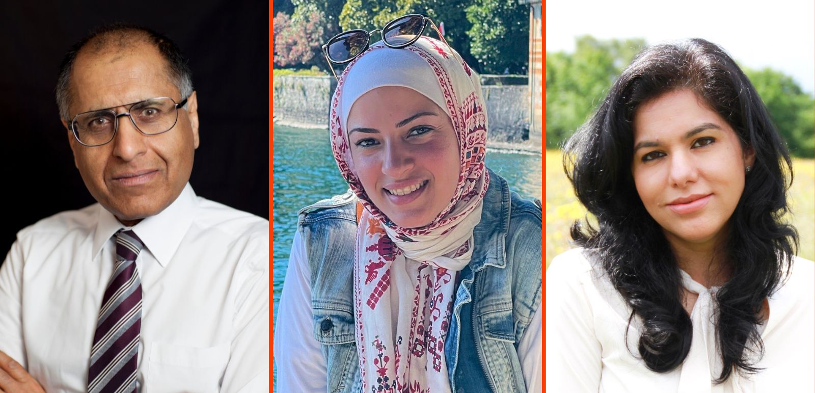 Hyphenated podcast. Photographs courtesy of Mohammed Amin (left), Yara Abdelsamie (centre), Sharmeen Ziauddin (right)