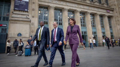 Labour leader Keir Starmer is pictured in Paris, France alongside the Shadow Foreign Secretary David Lammy and Shadow Chancellor of the Exchequer Rachel Reeves.
