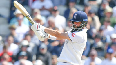 Cricket player Moeen Ali playing a game of test cricket.