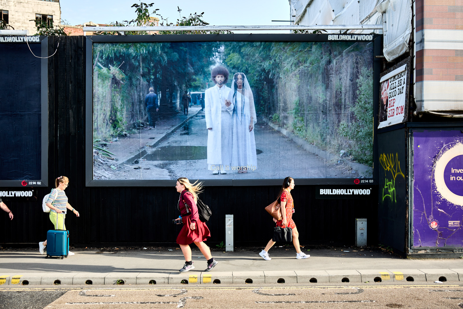 A billboard still from Asmaa Jama's film Except This Time Nothing Comes Back From The Ashes. Courtesy of Asmaa Jama and Gouled Ahmed. All About Love commission by BUILDHOLLYWOOD, 2023 Photo by Kevin Lake