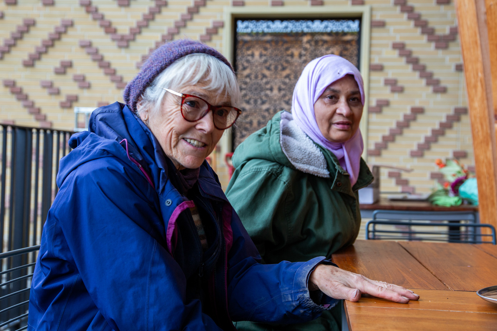 Community volunteer gardeners Helen Seal and Husna Rashid at Cambridge Central Mosque
