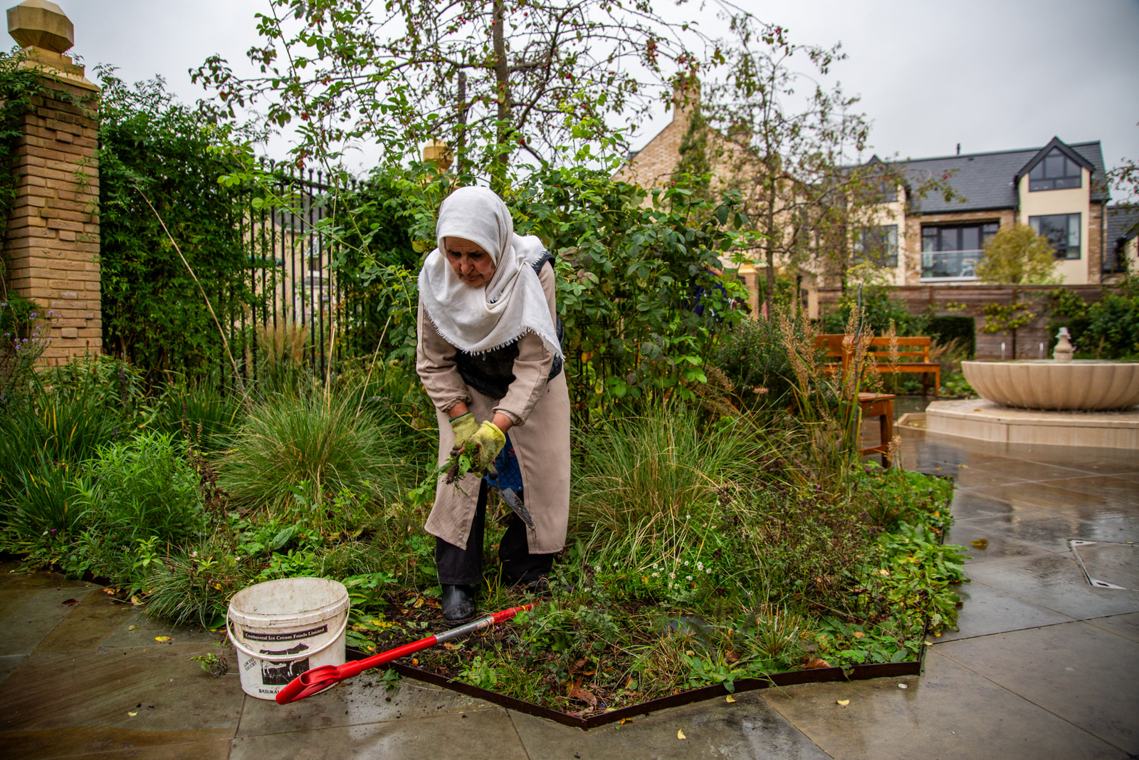 Volunteer gardener Abidah at Cambridge Central Mosque
