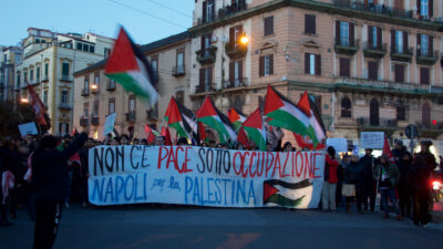 Peaceful solidarity protest for Palestine on December 9, 2023 in Naples, which is twinned with Nablus in the West Bank