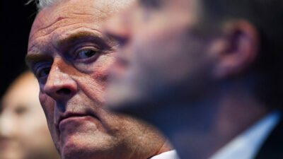 A close up of the Deputy Chairman of Britain's Conservative party and MP Lee Anderson