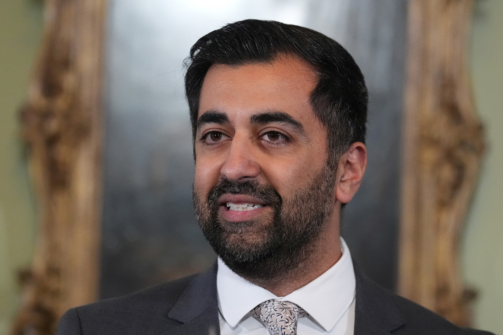 Scotland's First Minister Humza Yousaf speaks during a press conference at Bute House, his official residence where he said he will resign as SNP leader and Scotland's First Minister, avoiding having to face a no-confidence vote in his leadership, in Edinburgh, Britain, April 29, 2024
