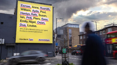 An 'I am not a typo' billboard.