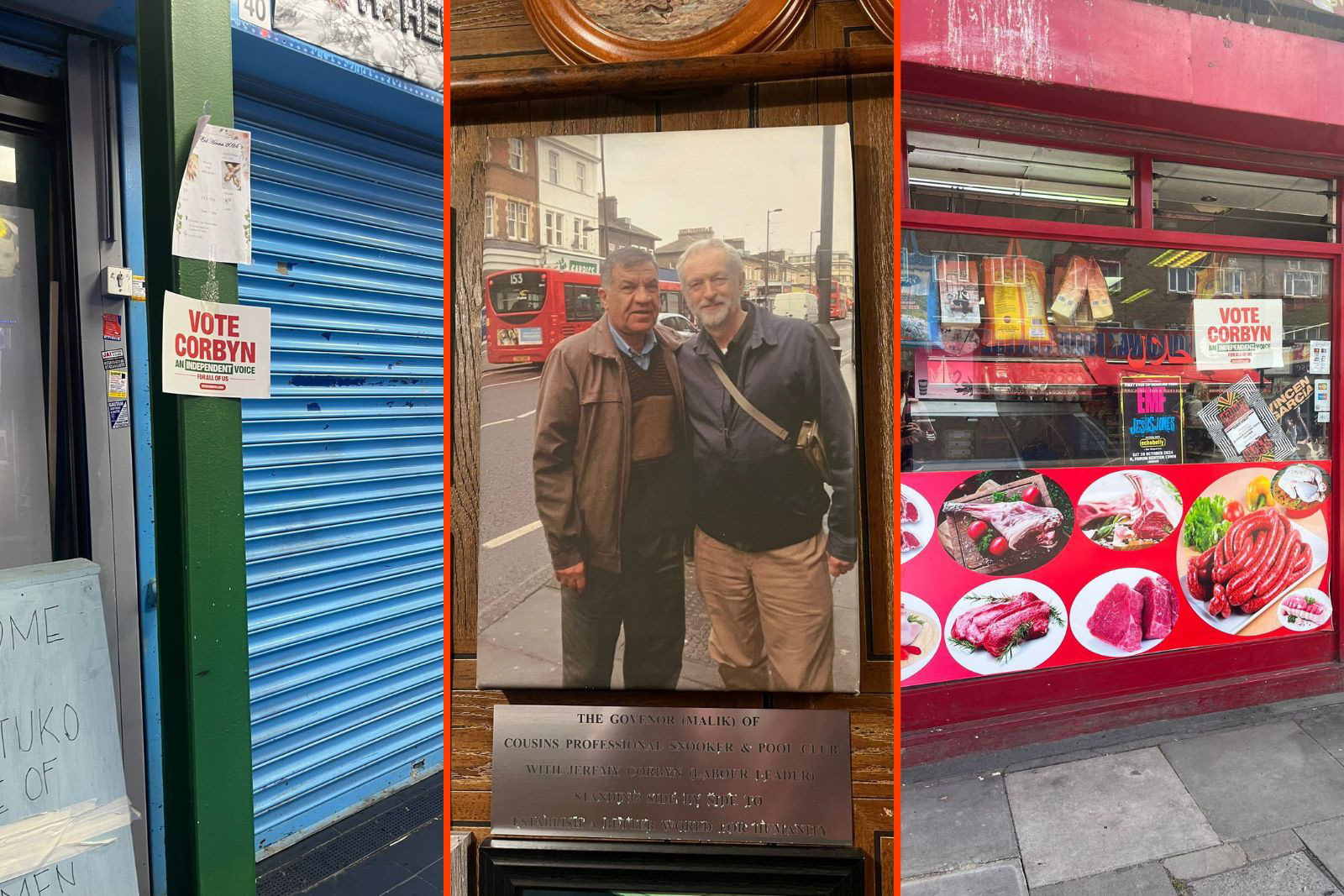 Signs of support for Jeremy Corbyn along Seven Sisters Road in Islington North. Photograph by Sam Gelder