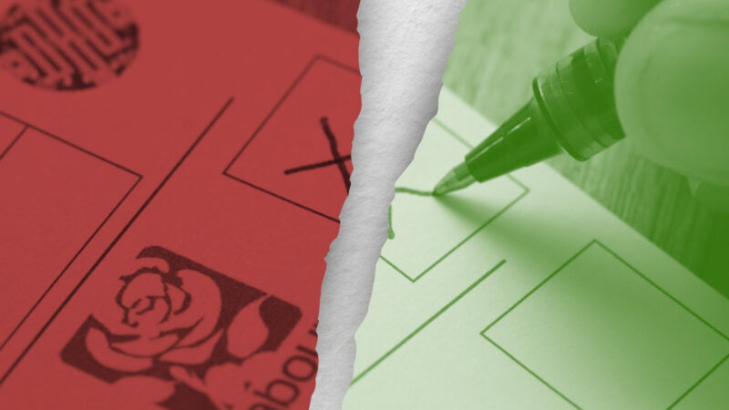 A ballpoint pen checks a box on a ballot paper. Artwork by Hyphen/photo by Mike Kemp/In Pictures/Getty Images