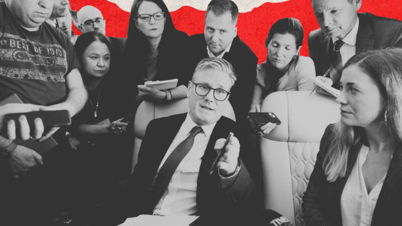 Journalists ask Keir Starmer questions. Artwork by Hyphen/Photo by Stefan Rousseau - WPA Pool/Getty Images