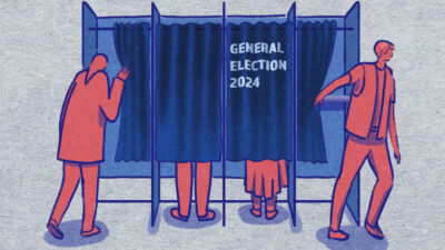 UK General Election 2024 Analysis by Lewis Baston. Illustration for Hyphen by Gogi Kamushadze