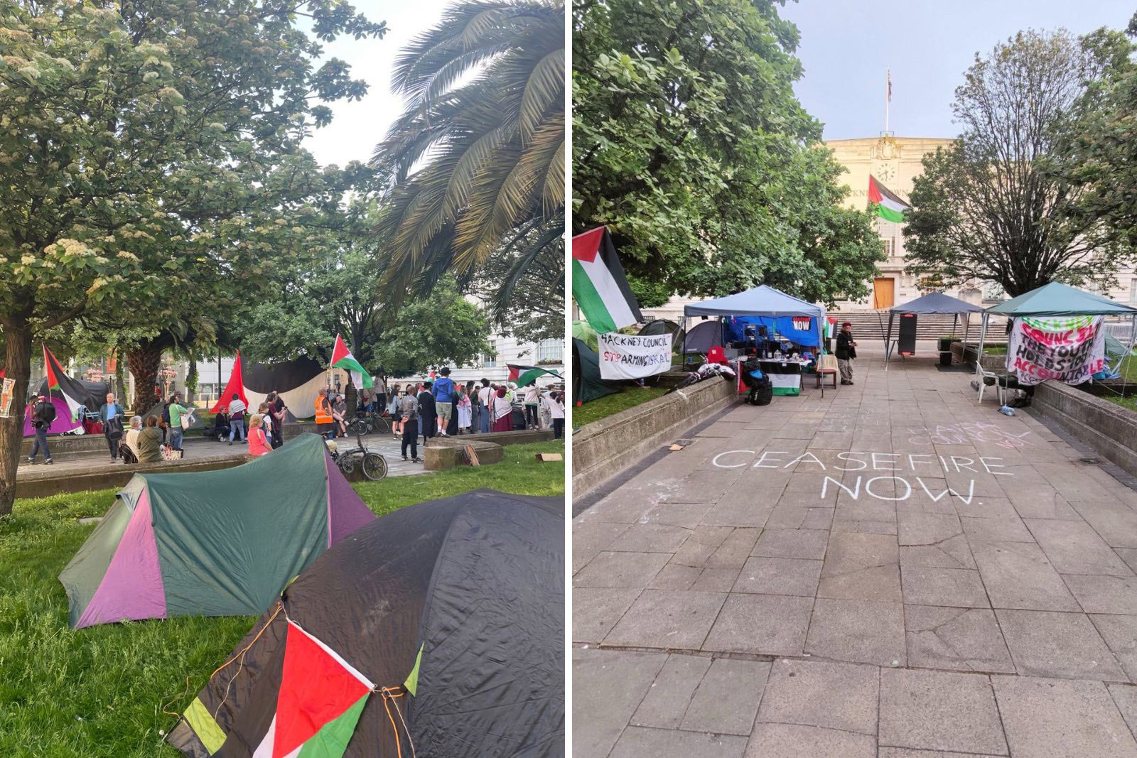 The Boycott, Divestment and Sanctions group camped outside Hackney Town Hall for two months, to protest Hackney council's investments in companies supporting Israel. Photos courtesy of Hackney Divest Camp