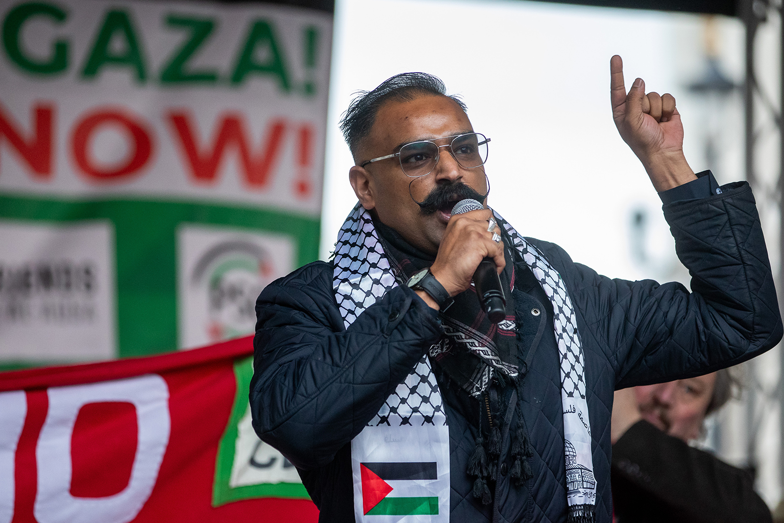 Cllr Ammar Anwar, the Kirklees councillor who resigned from the Labour Party over its stance on current events in Gaza, addresses tens of thousands of pro-Palestinian protesters in Whitehall during a rally to call for an immediate ceasefire in Gaza and an end to Israel's occupation on 3rd February 2024 in London, United Kingdom. The event was organised by Palestine Solidarity Campaign, Stop the War Coalition, Friends of Al-Aqsa, Muslim Association of Britain, Palestinian Forum in Britain and CND. Photo by Mark Kerrison/In Pictures via Getty Images.