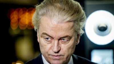 Geert Wilders (PVV) arrives to take part in a meeting as part of discussions with informants Elbert Dijkgraaf and Richard van Zwol about the formation of a new cabinet in The Hague, on April 2, 2024. Photo by Robin Utrecht/ANP/AFP via Getty Images