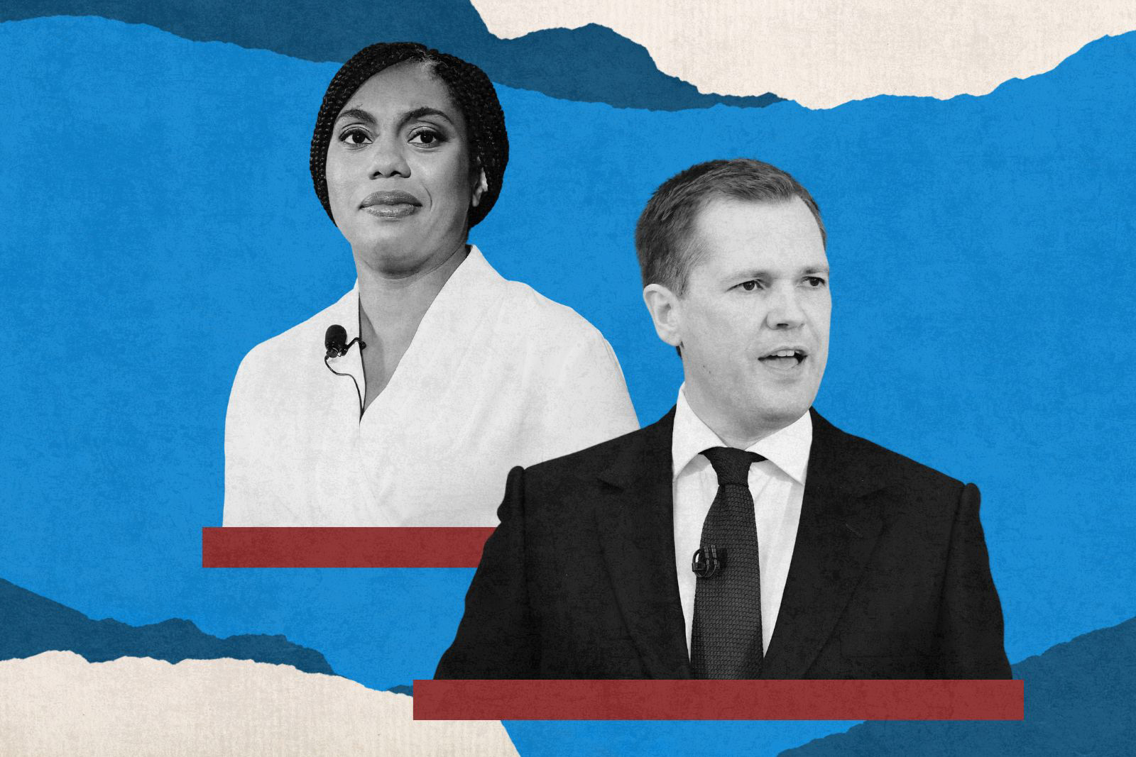 Kemi Badenoch and Robert Jenrick are among the candidates for new Tory leader. Artwork by Hyphen. Photos by Leon Neal/Darren Staples via Getty Images