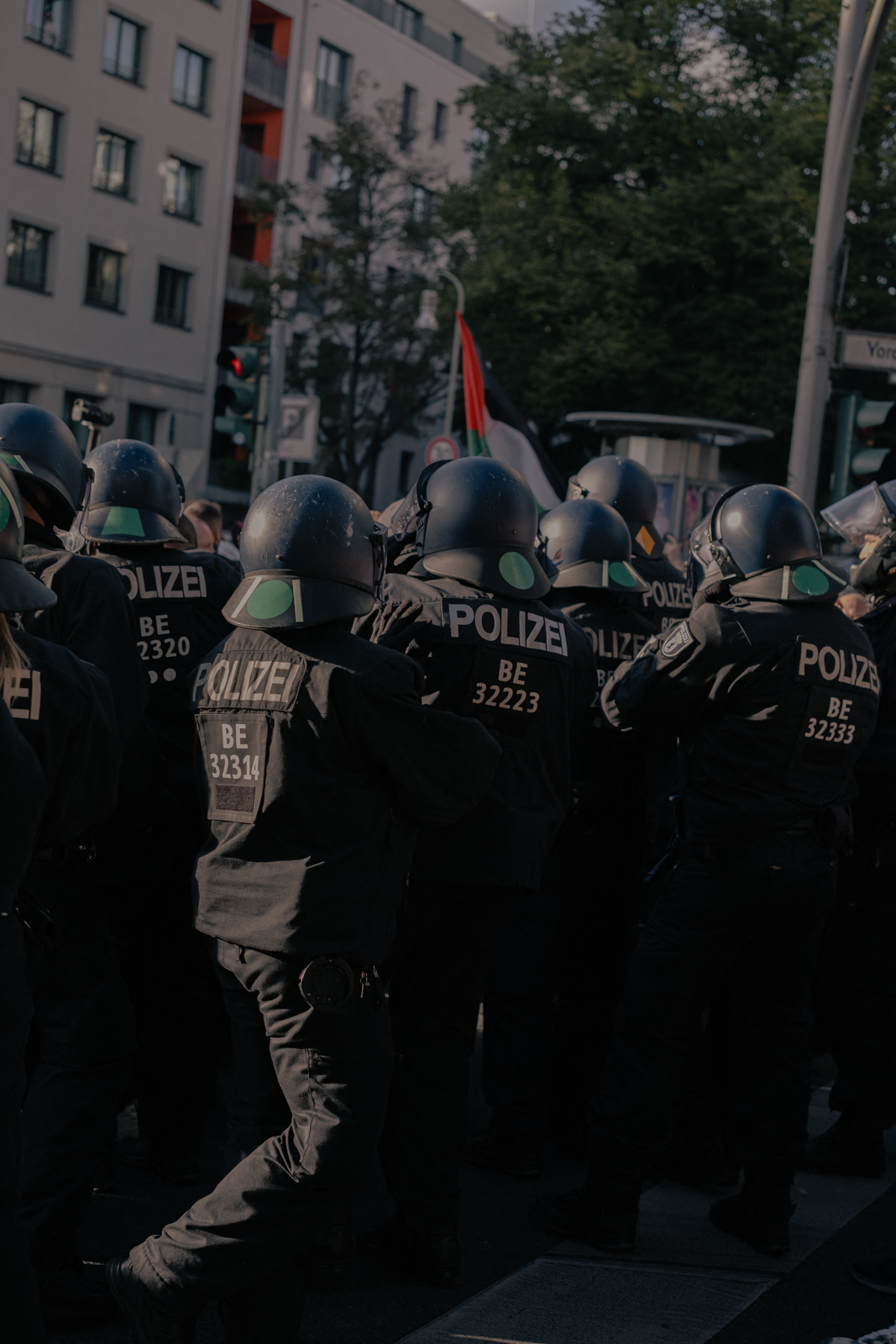 A significant police presence at a demonstration in solidarity with Palestine in Berlin, Germany, on September 14, 2024.