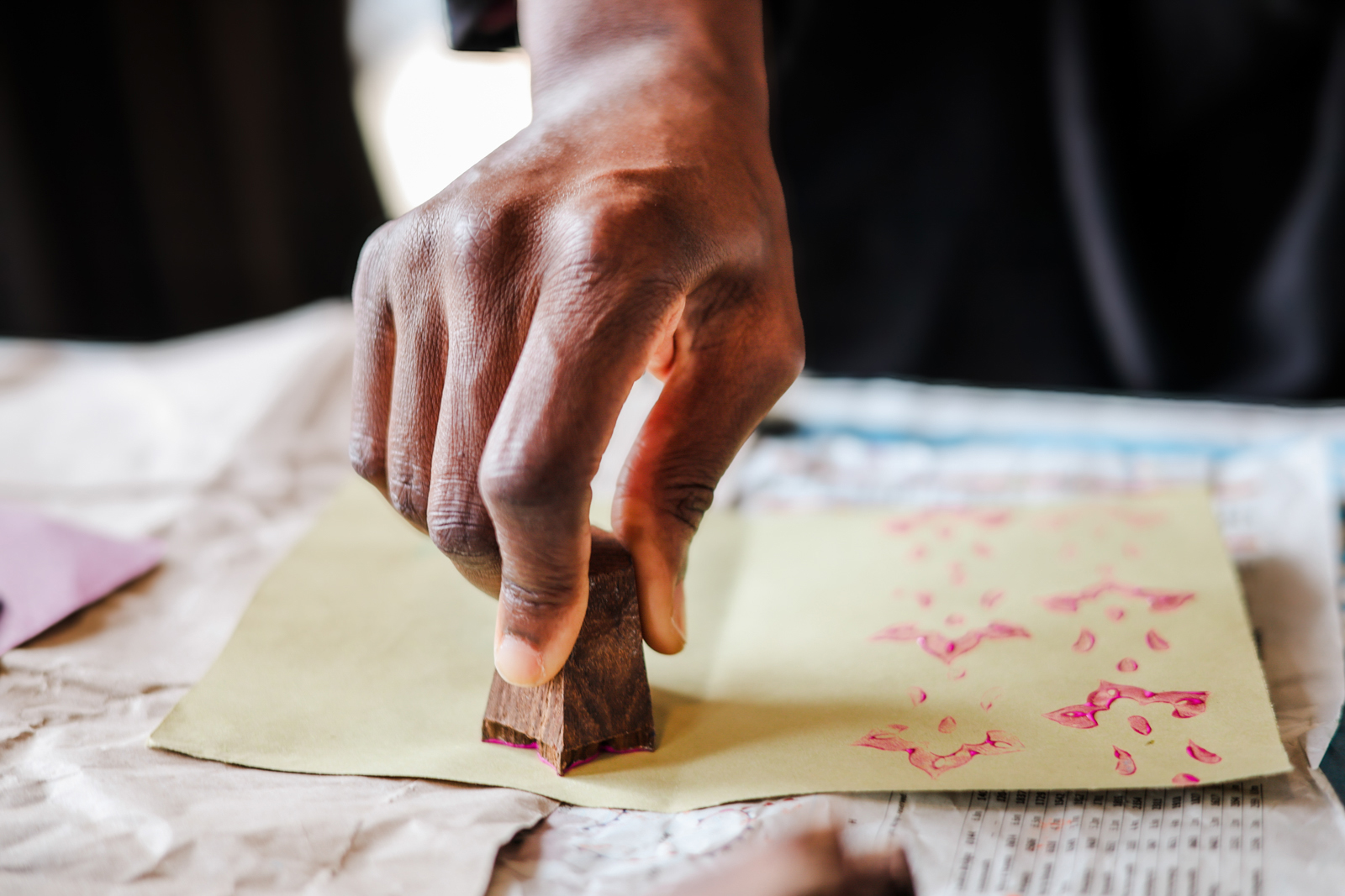 A block printing workshop by Ahista Stories at the South Asian Sustainable Fashion festival in London