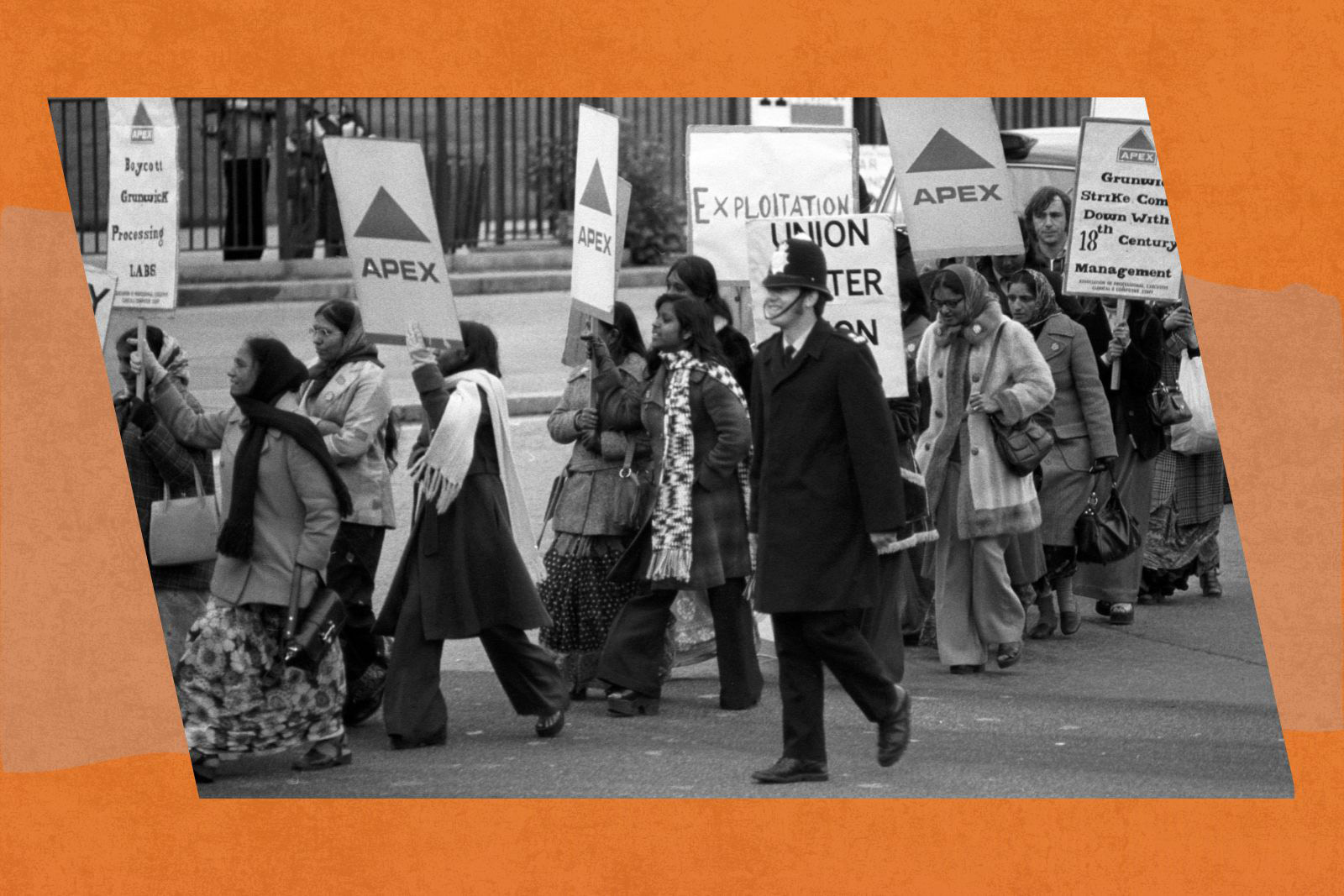 Grunwick Film Processing workers on a protest march to present a petition to the prime minister during the dispute over pay, working conditions and union recognition, which began in 1976.