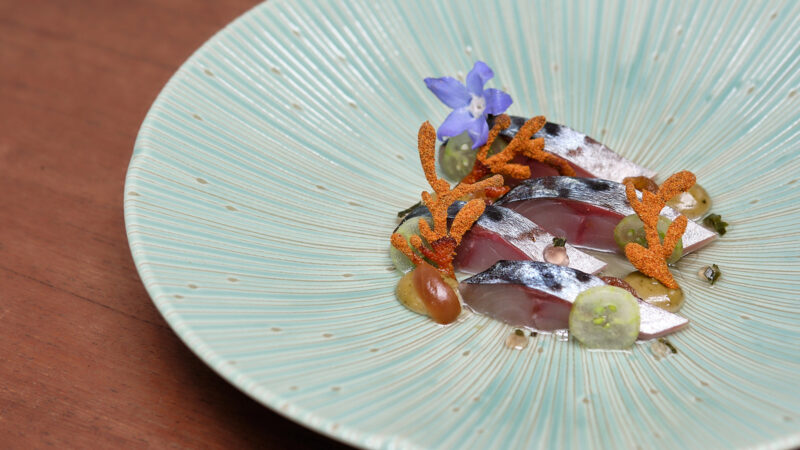 Mackerel with pickled gooseberries and turnip consommé, served by Michelin-starred Edinburgh restaurant Condita