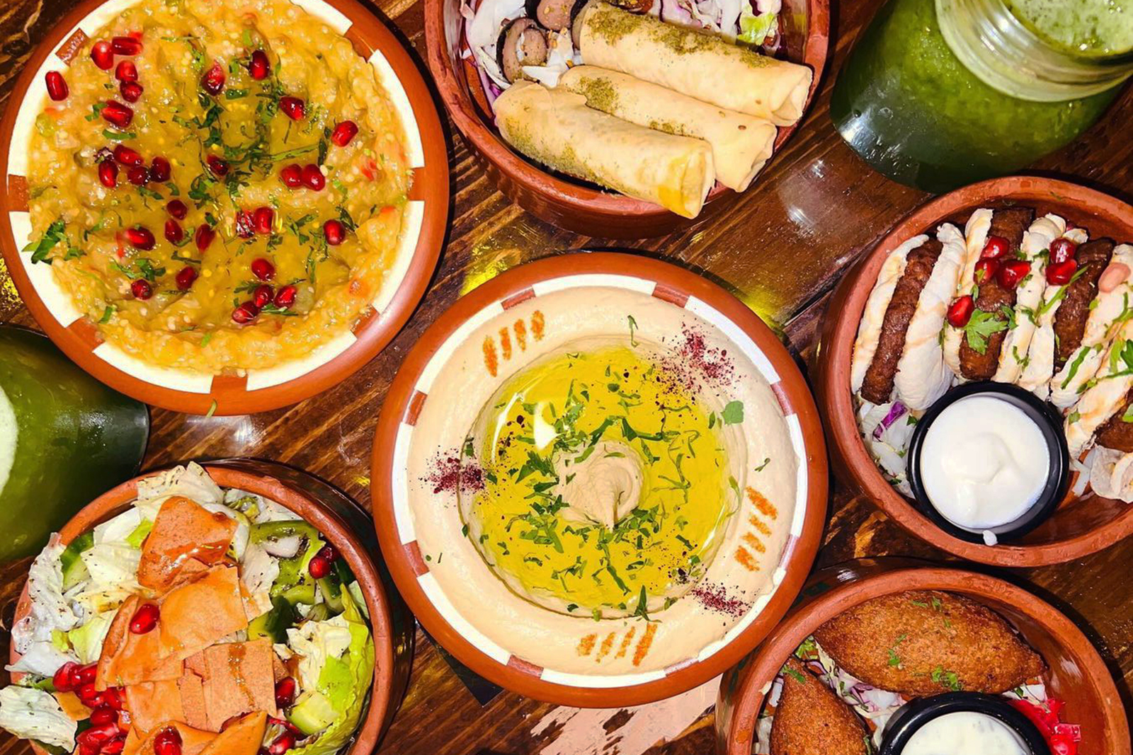 Plates of Syrian food from Bab Tooma in Bradford, West Yorkshire