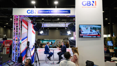 GB News broadcast during the Labour Party Conference in Liverpool, 9 October 2023.
