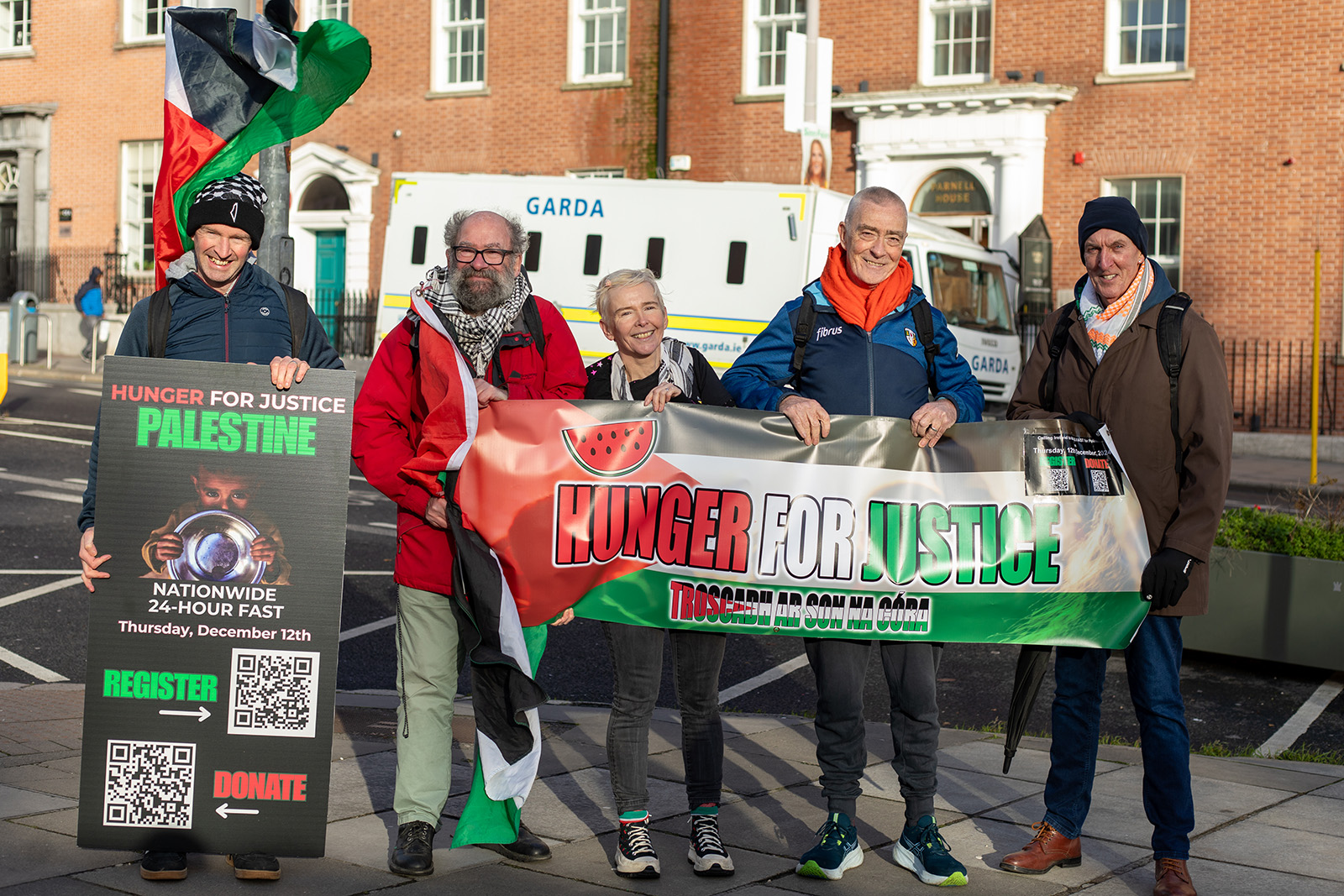 Hunger for Justice activists (left to right): Fergal McDonnell, Patsy Doyle, Laoise Ní Fhlannagáin, Jackie McMullan, Laurence McKeown