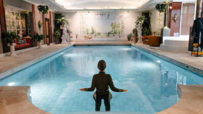 A woman wearing a black Burkina enters an underground swimming pool at Nardinclant spa in the Netherlands