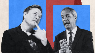 Composite illustration of Elon Musk and Nigel Farage