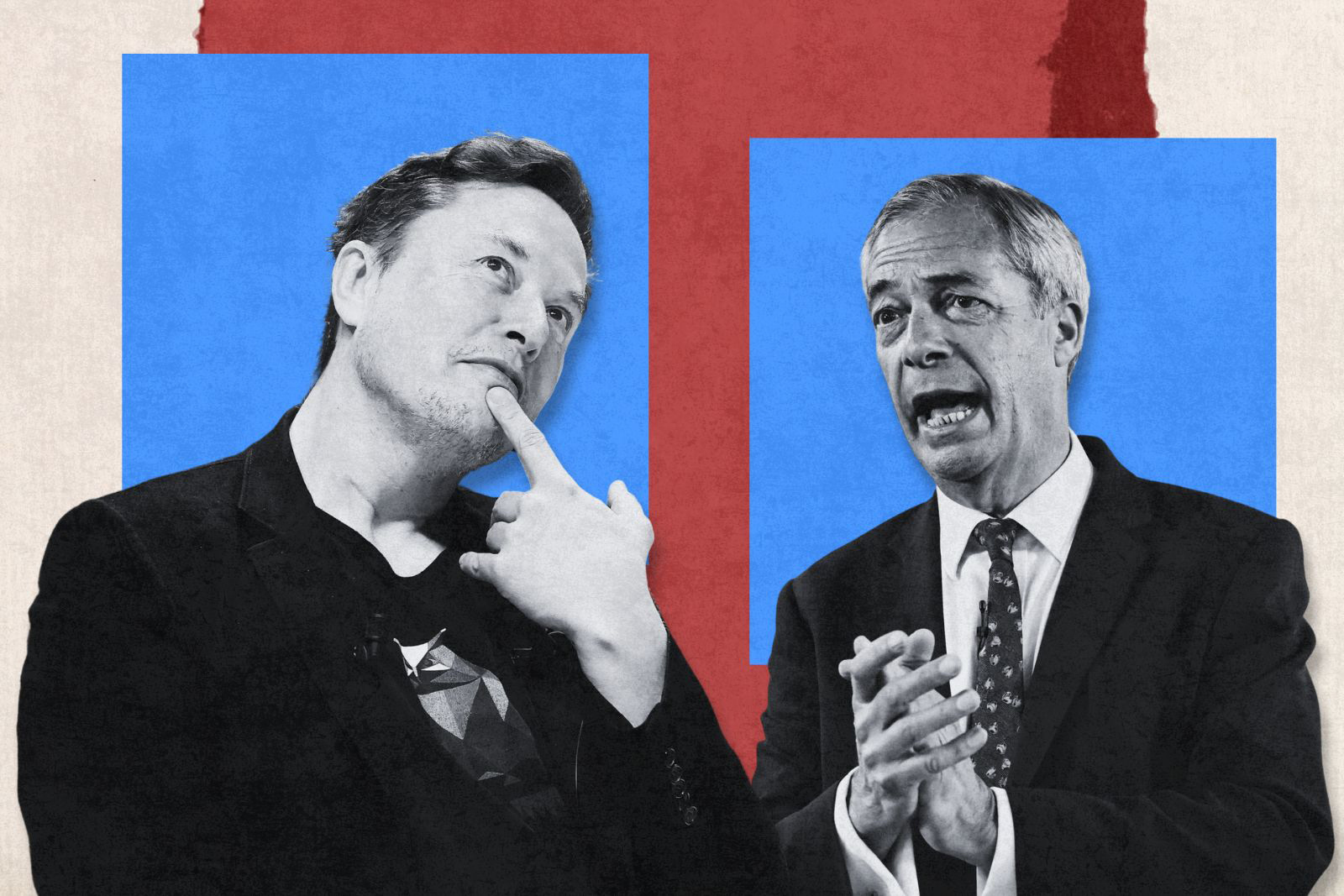 Composite illustration of Elon Musk and Nigel Farage 