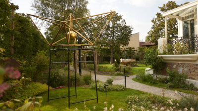 Younes Rahmoun's sculpture Markib-Habba (Boat-Seed) in the garden of the Musée d’Art et de Culture Soufis, Paris.