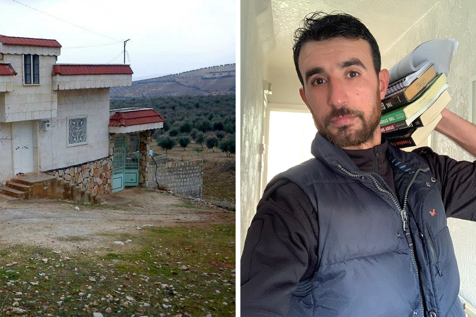 Amin's self-built home in Afrin (left), Amin Zalkhoko (right)