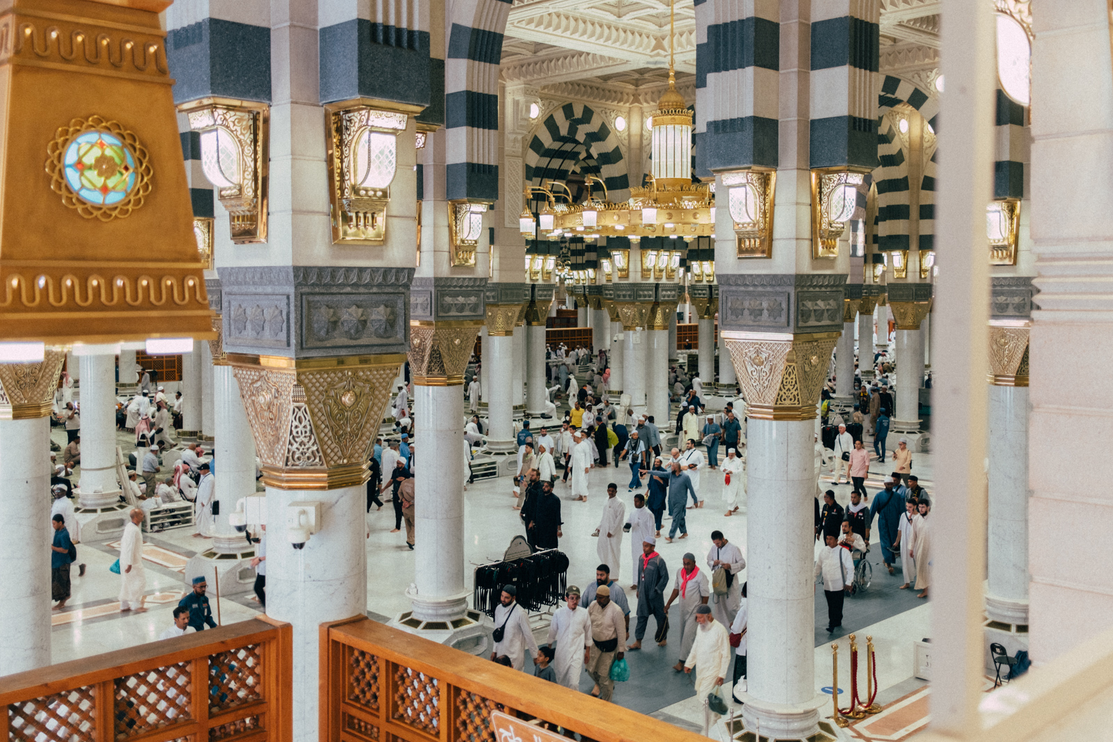 Prayer hall of Masjid-Al-Nabawi in Medina.