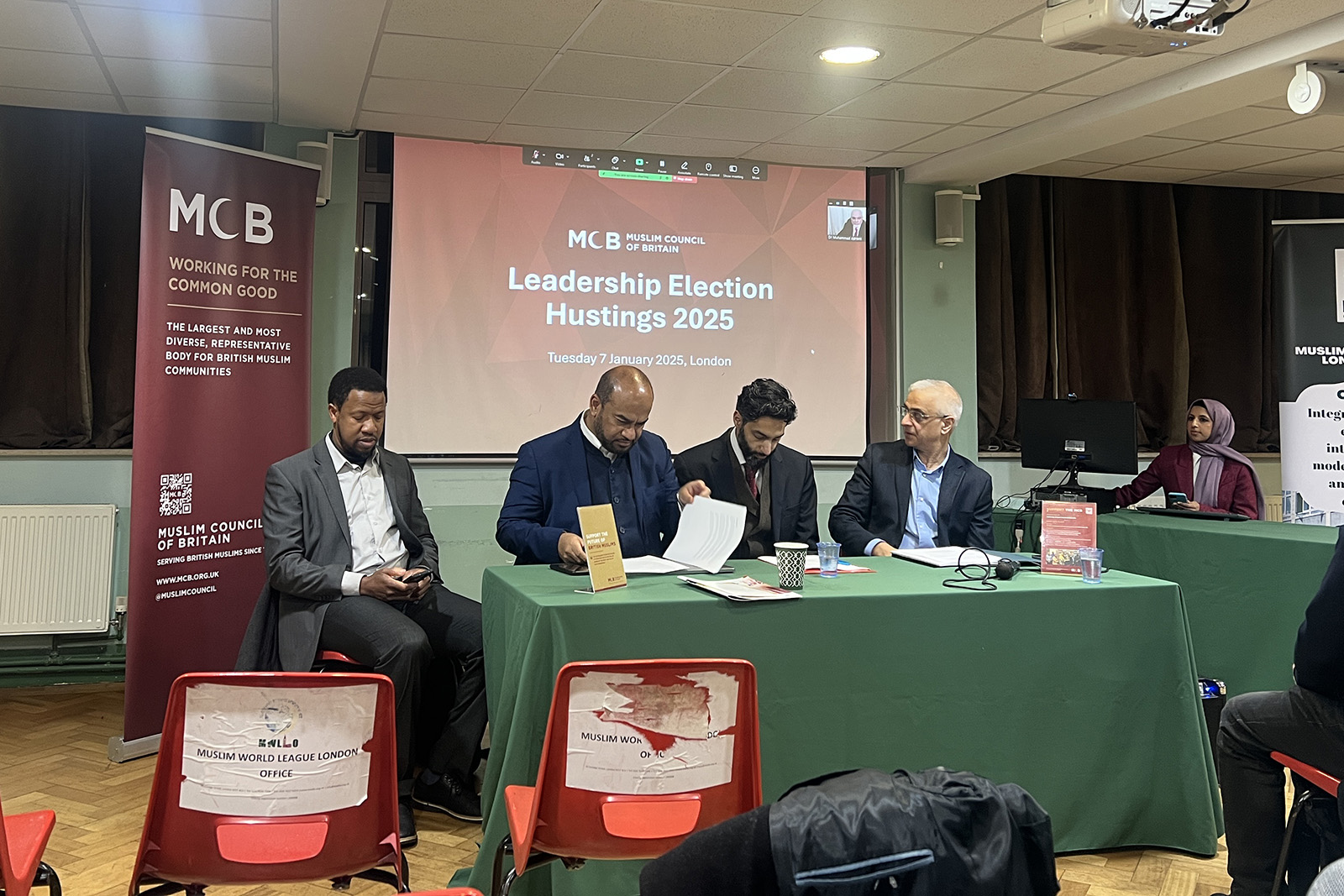 Muslim Council of Britain hustings for secretary general and deputy secretary general candidates, at the Muslim World League in London, 7 January 2025. 