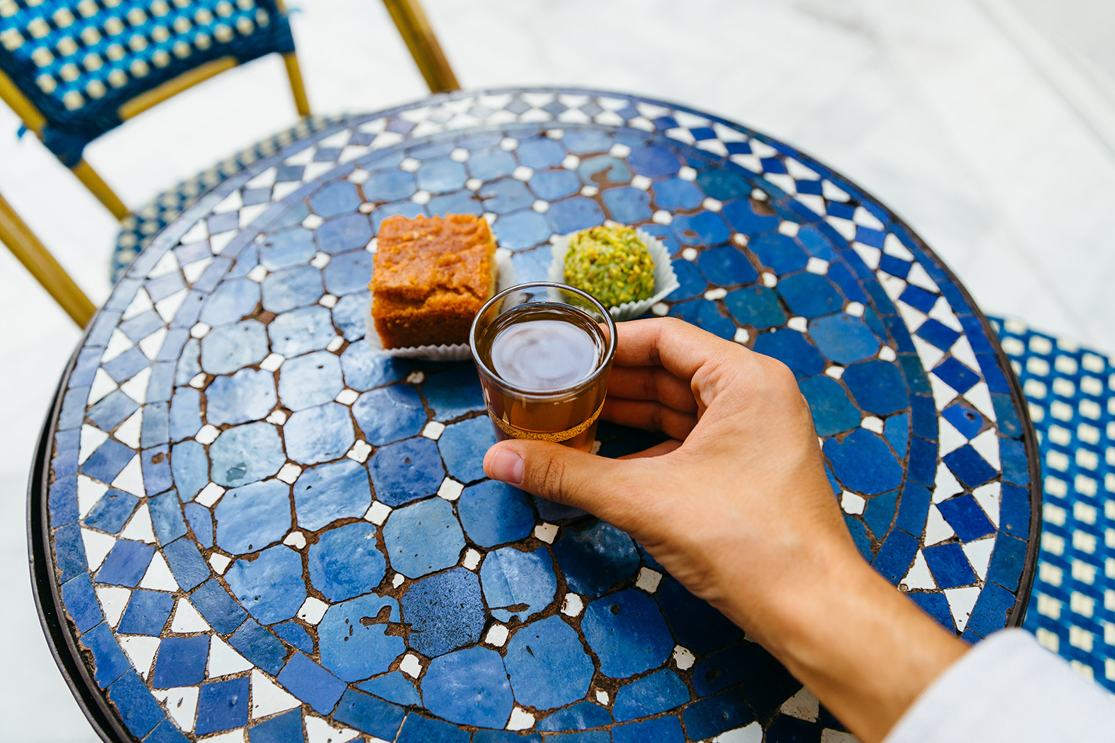 Drinking tea at the Grande Mosque of Paris.