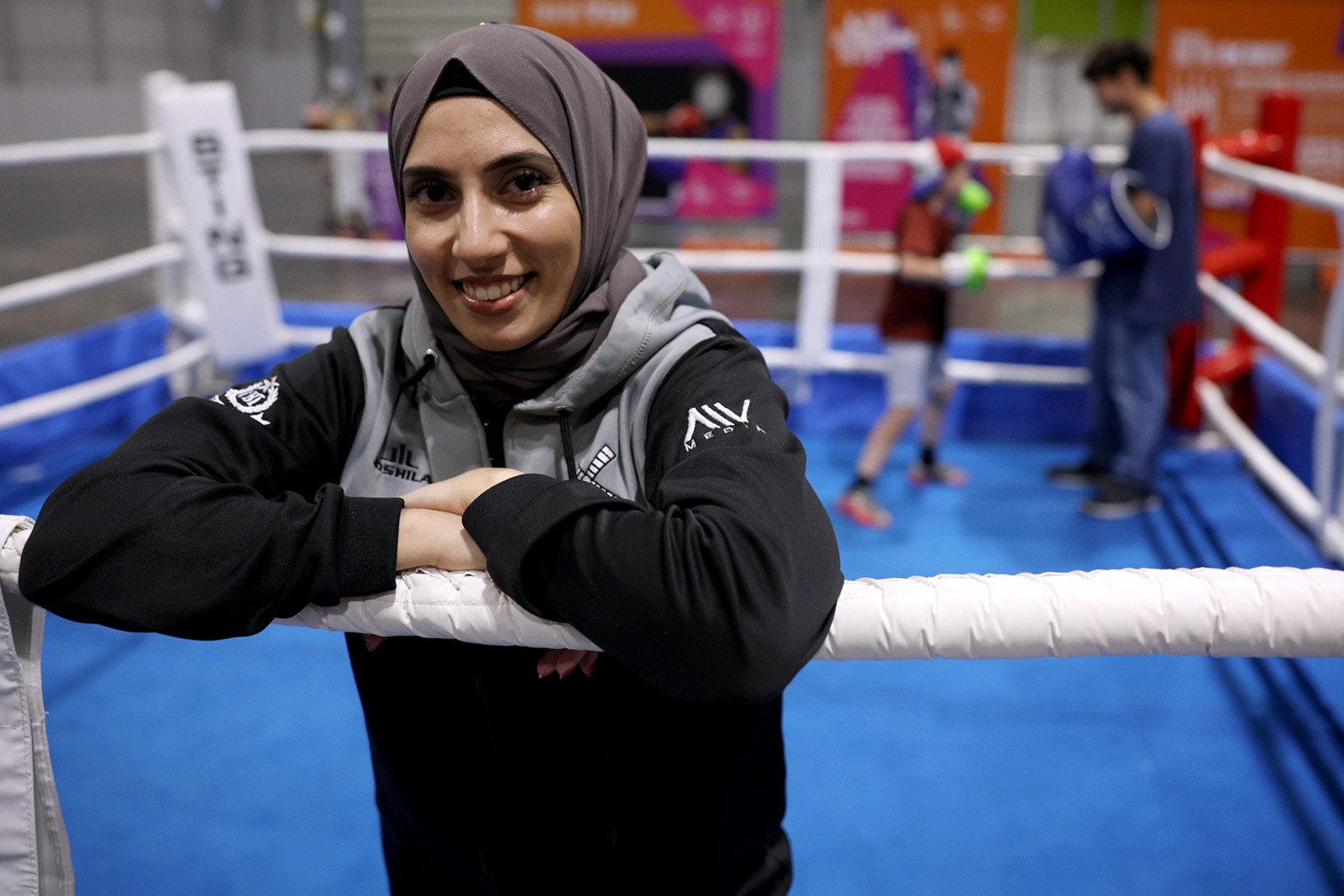 Boxing coach Haseebah Abdullah takes part in a 'Have a GO' Activation at the NEC during day six of the Birmingham 2022 Commonwealth Games on August 03, 2022 