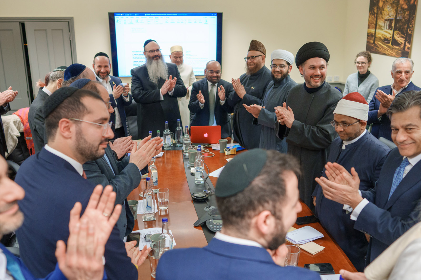 Muslim and Jewish faith leaders at Drumlanrig castle, Scotland, during the talks that resulted in the landmark agreement. 