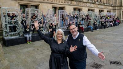 Bradford 2025 creative director Shanaz Gulzar (front left) and executive director Dan Bates at the event's programme launch