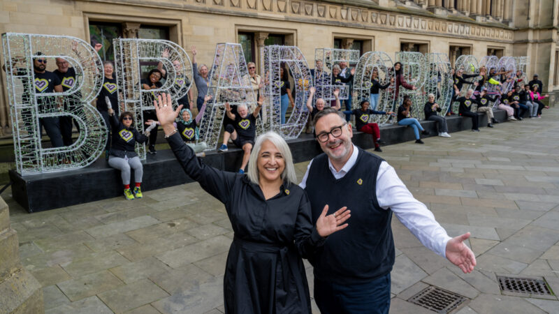 Bradford 2025 creative director Shanaz Gulzar (front left) and executive director Dan Bates at the event's programme launch