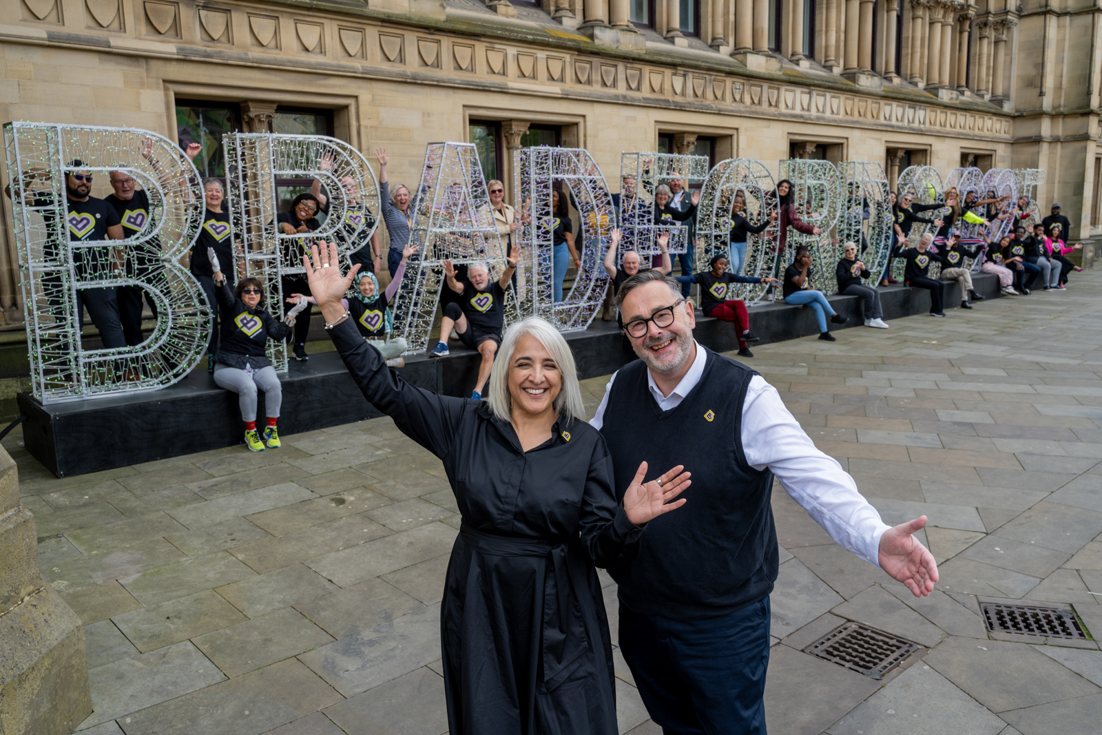 Bradford 2025 creative director Shanaz Gulzar (front left) and executive director Dan Bates at the event's programme launch