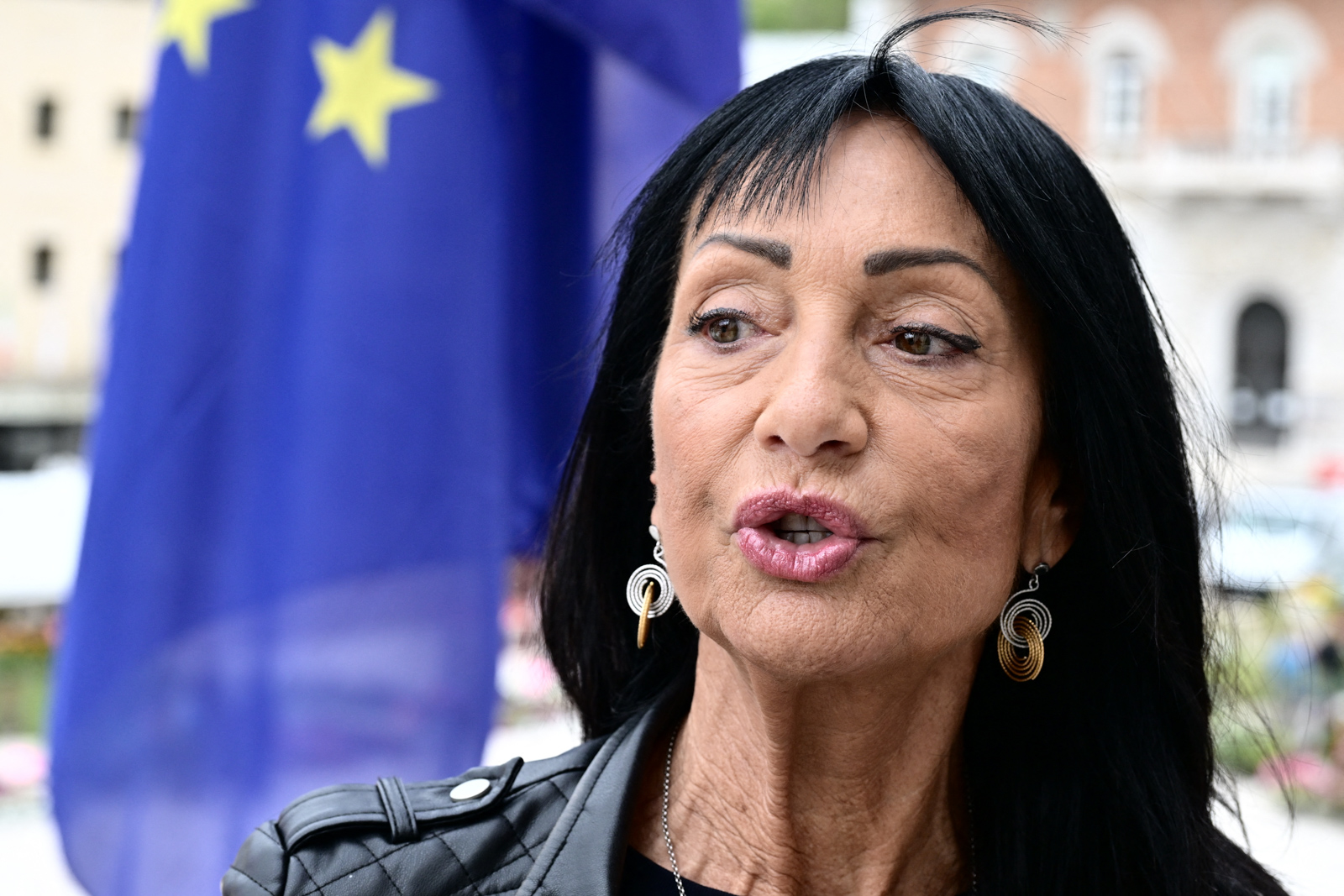 Anna Maria Cisint, far-right mayor of Monfalcone and candidate for the upcoming European Elections, is pictured during an interview with AFP in Monfalcone on April 26, 2024. Cisint was under the spotlights recently because she banned muslims from praying inside their two cultural centres. An administrative court in Trieste will rule on May 23, 2024 whether to uphold or strike down the mayor's ban. Immigrants make up a third of Monfalcone of 30,000 inhabitants outside Trieste, most of them Bangladeshi Muslims who began arriving in the late 1990s to build cruise-liners for Fincantieri, Europe's largest shipbuilder.  Since November a fraction of the city's Muslims who have been banned from praying inside their two cultural centres by Monfalcone's far-right mayor. (Photo by Alberto PIZZOLI / AFP) (Photo by ALBERTO PIZZOLI/AFP via Getty Images)