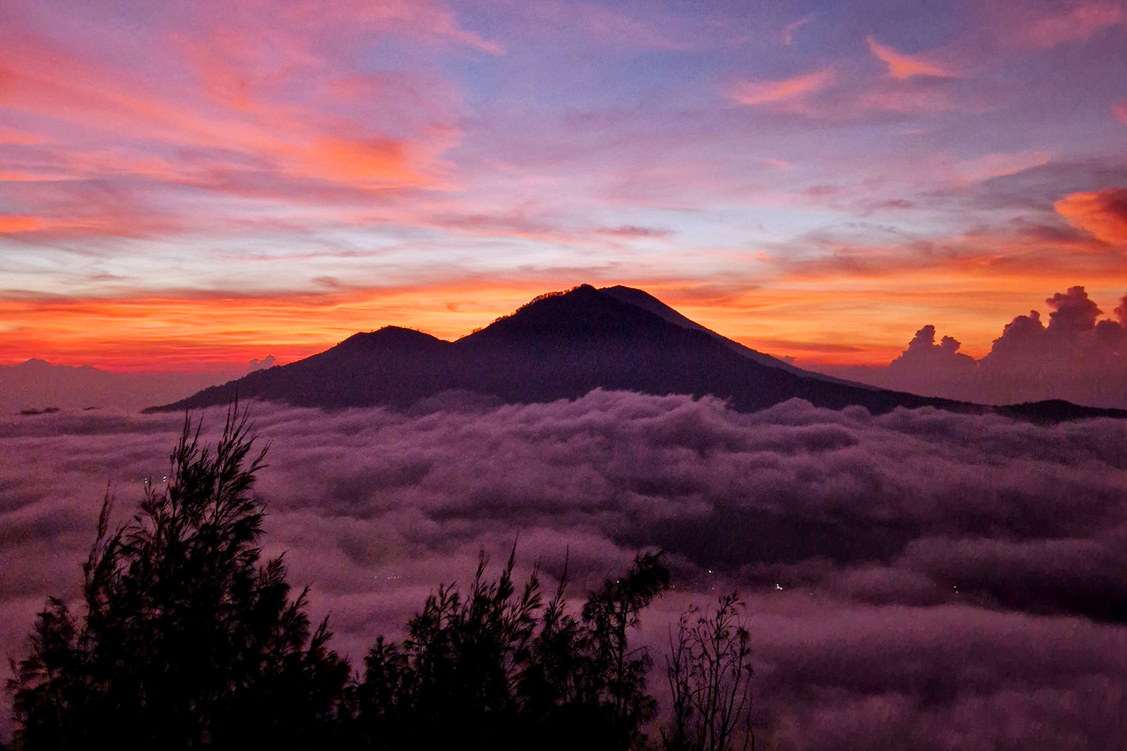 Sunrise from Mount Batur summit, eastern Bali.