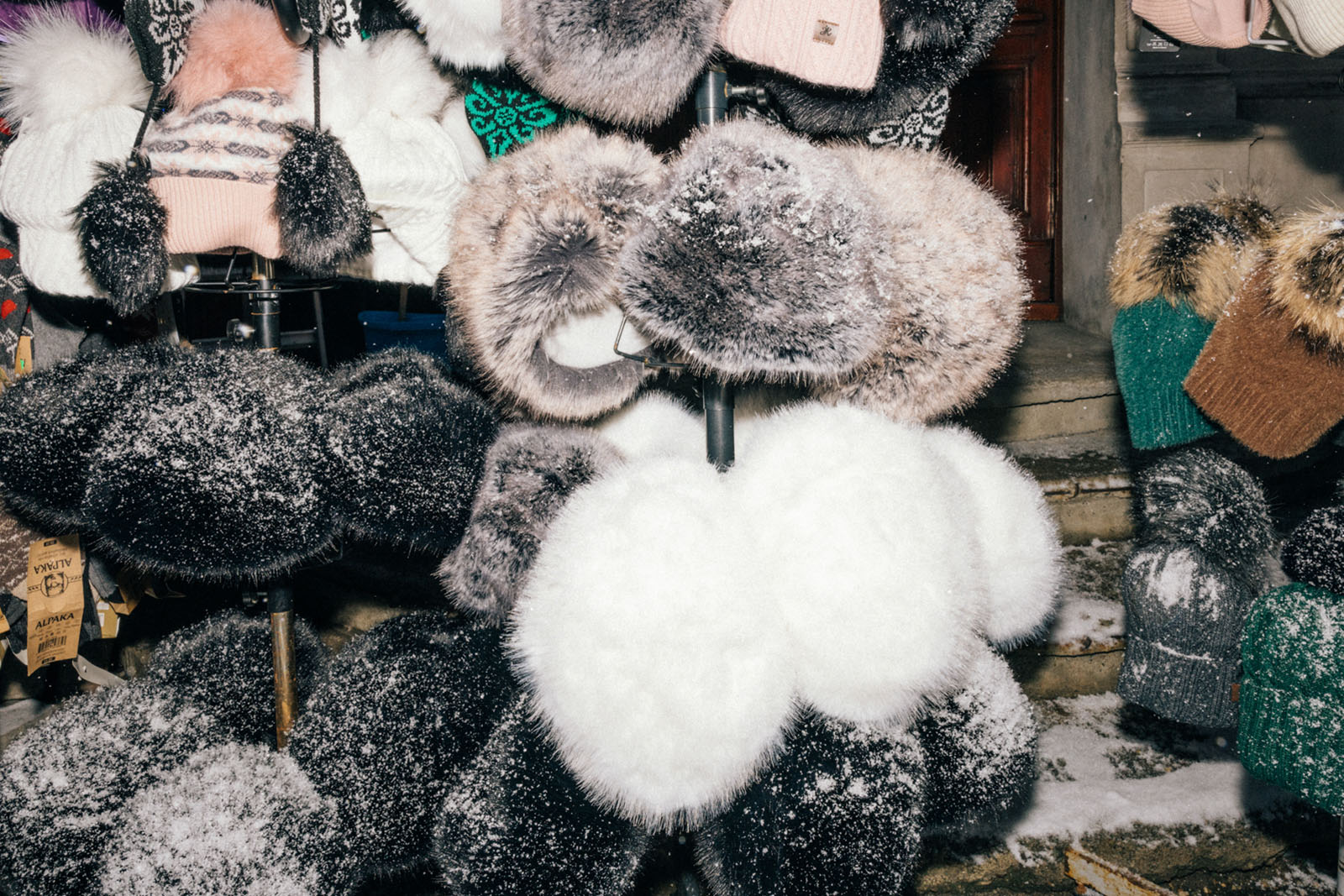 Fur hats for sale from a stall on Krupówki in Zakopane, Poland, January 10, 2025.