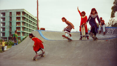 Photographs of women and girls skateboarding, taken in the Maldives over six weeks of summer 2024 by Sophia Nasif.
