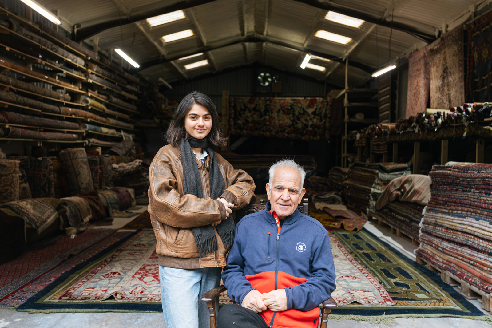 Sophie Javadi-Babreh (left) and her father Bahram, who run their family business Thames Carpets. 