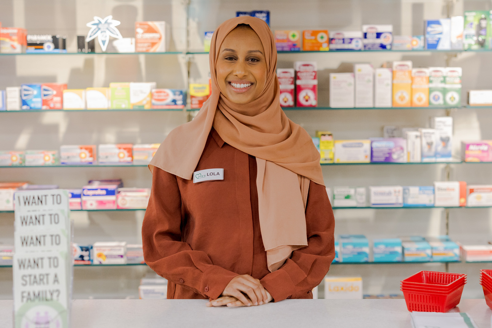 Ola Labib as Lola in Channel 4 comedy short The Pharmacy. 